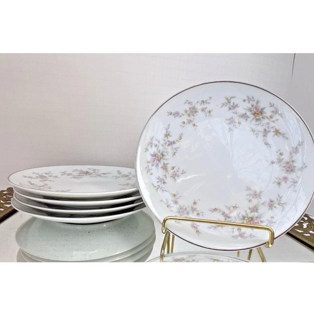 Bread Plates Noritake Arlene‎ 5802 Platinum Trim Floral Japan Vintage Set of 5